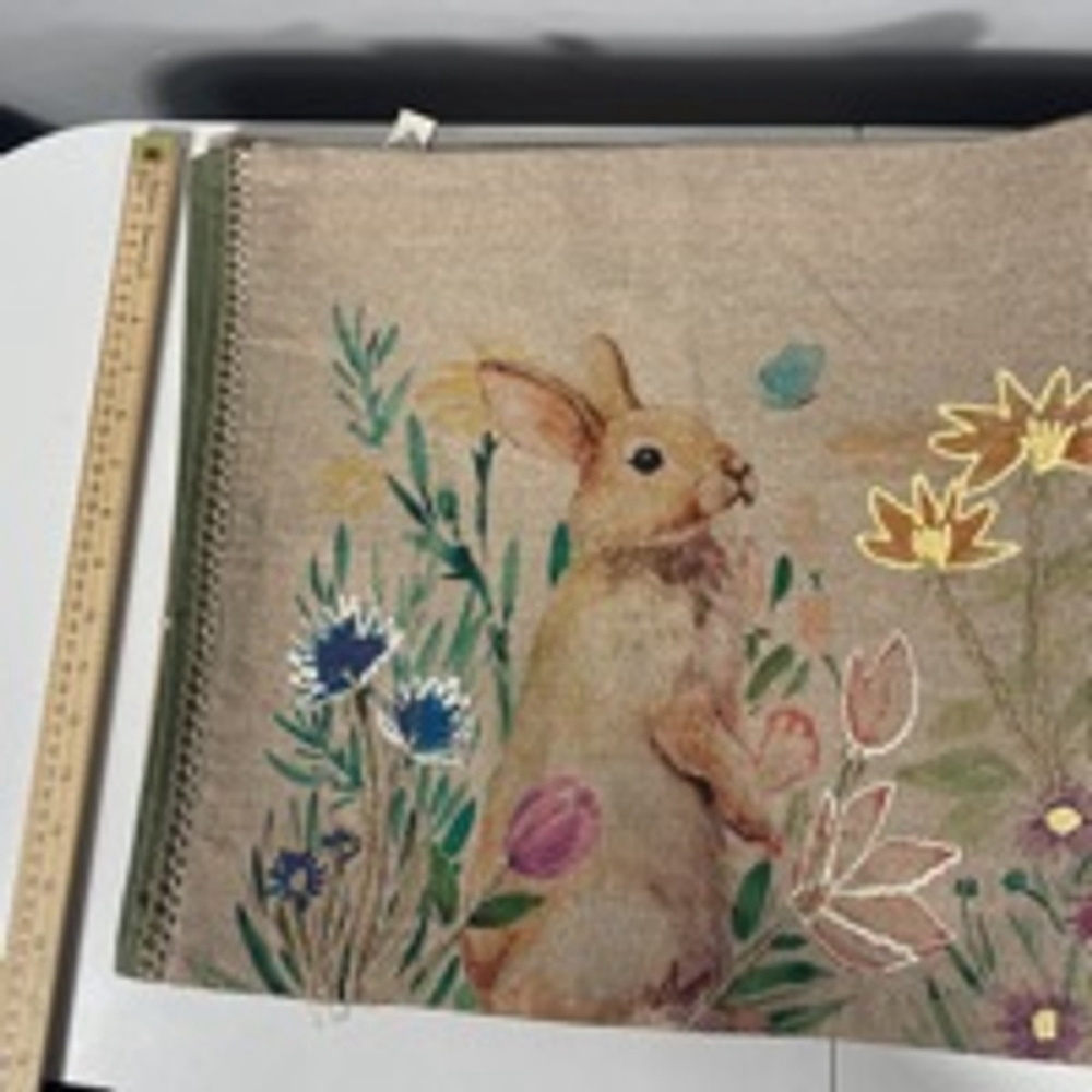Rachel Zoe 72” Table Runner Beige Bunny Floral Print Easter Holiday Cottage Tan - Picture 8 of 8